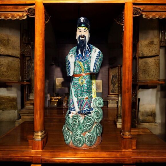 Antique Chinese Famille Verte Rose Enamel Porcelain Standing Immortal Figure - Picture 5 of 13